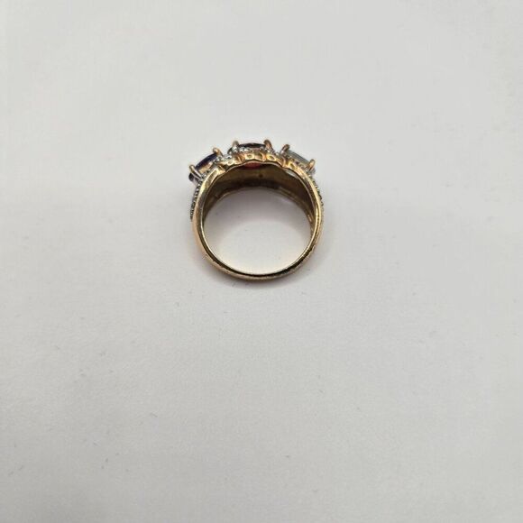 Gold Plated Sterling Silver Ring Sze 7 Amethyst Garnet Blue Topaz Diamond Accent - Picture 5 of 6
